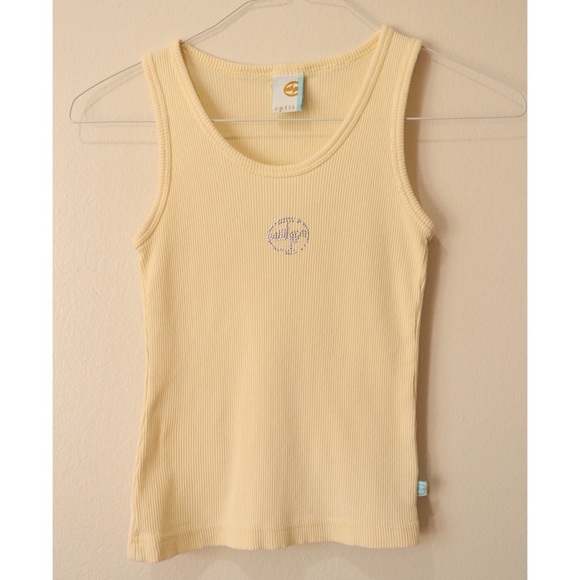 Split Pastel Yellow Ribbed Rhinestone Tank Top - Picture 7 of 7